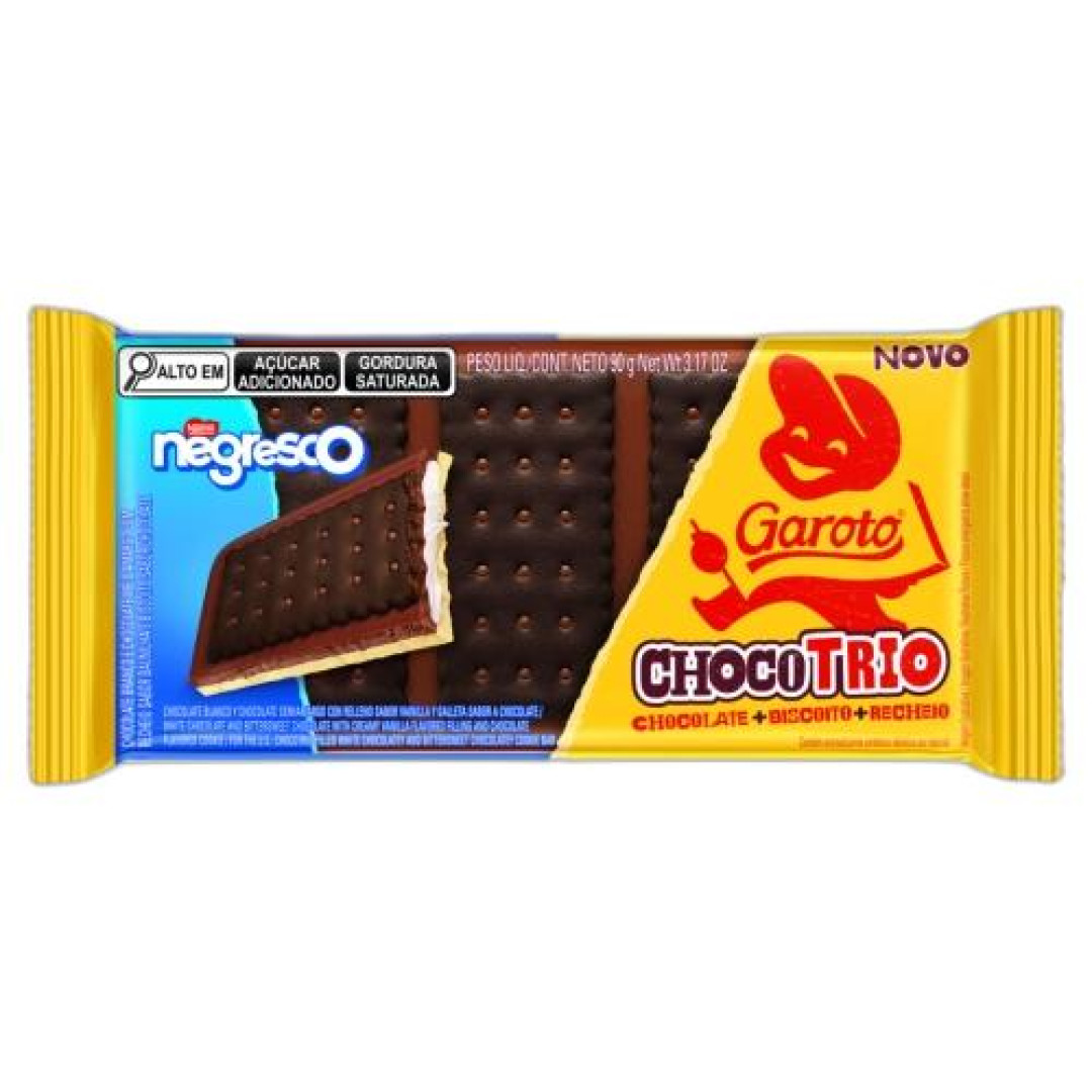 Detalhes do produto Choc Rech Chocotrio Negresco 90Gr Garoto Choc Bco.amargo