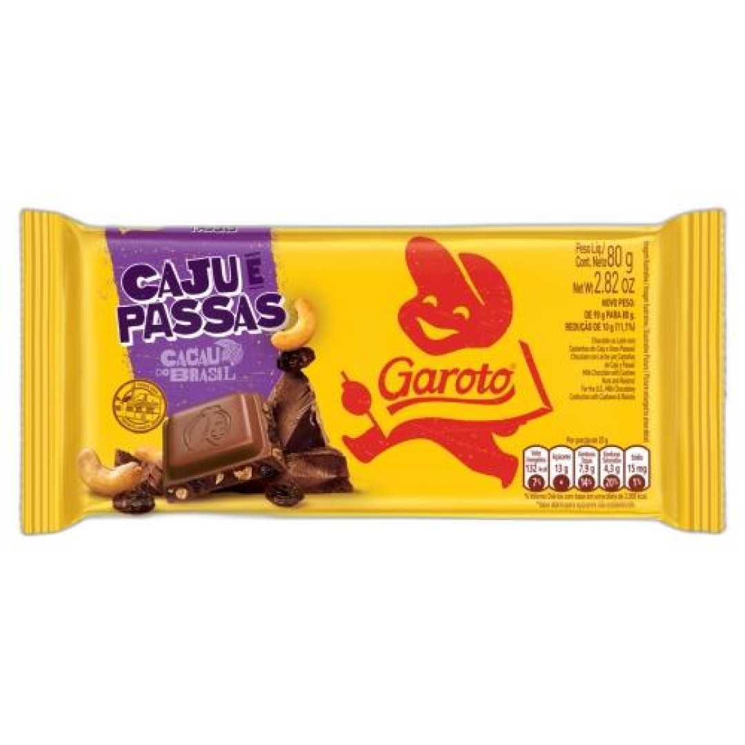 Detalhes do produto Choc 80Gr Garoto Caju Passas