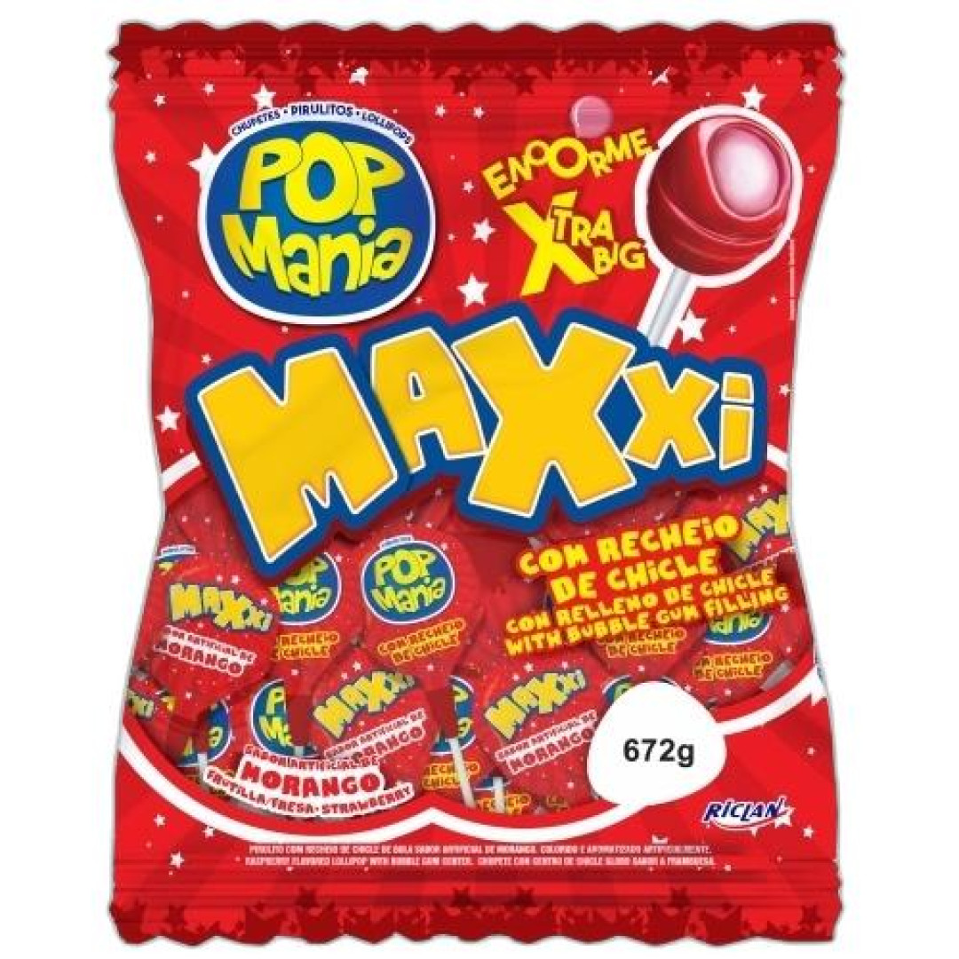 Detalhes do produto Pirl Pop Mania Maxxi Red 24Un Riclan Morango