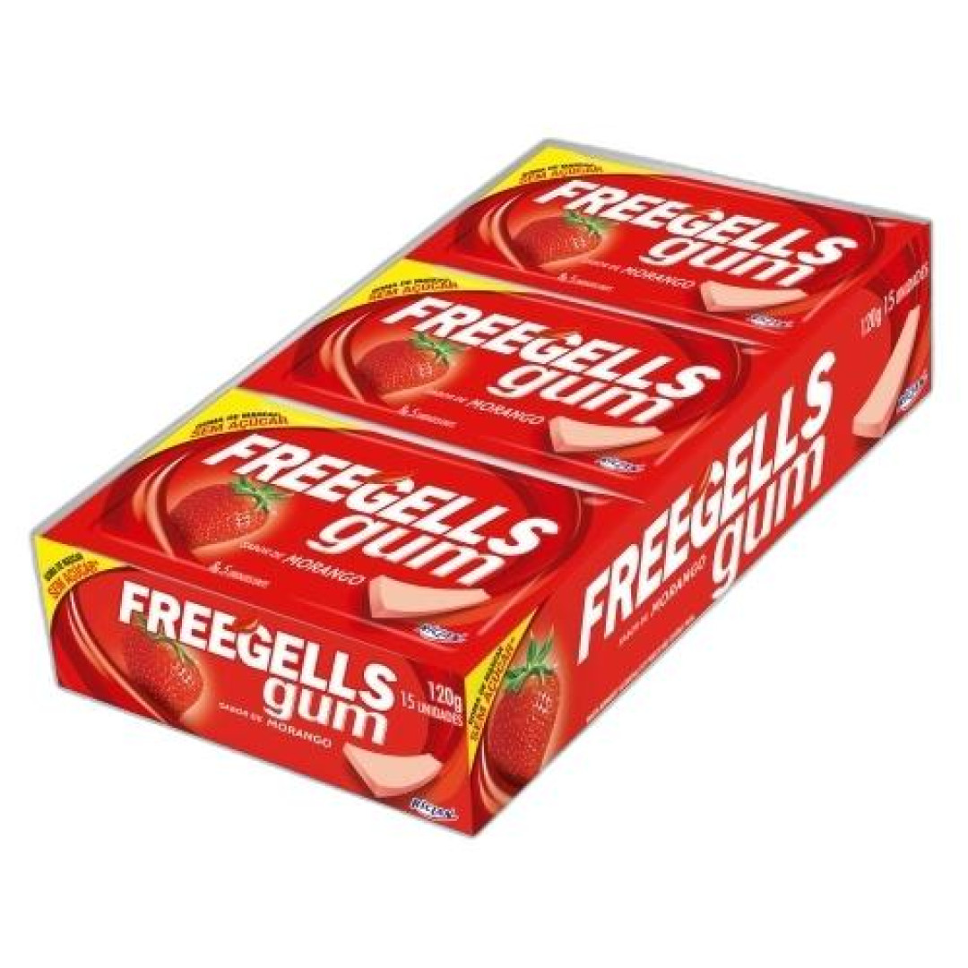 Detalhes do produto Chicle Freegells Gum 15Un Riclan Morango