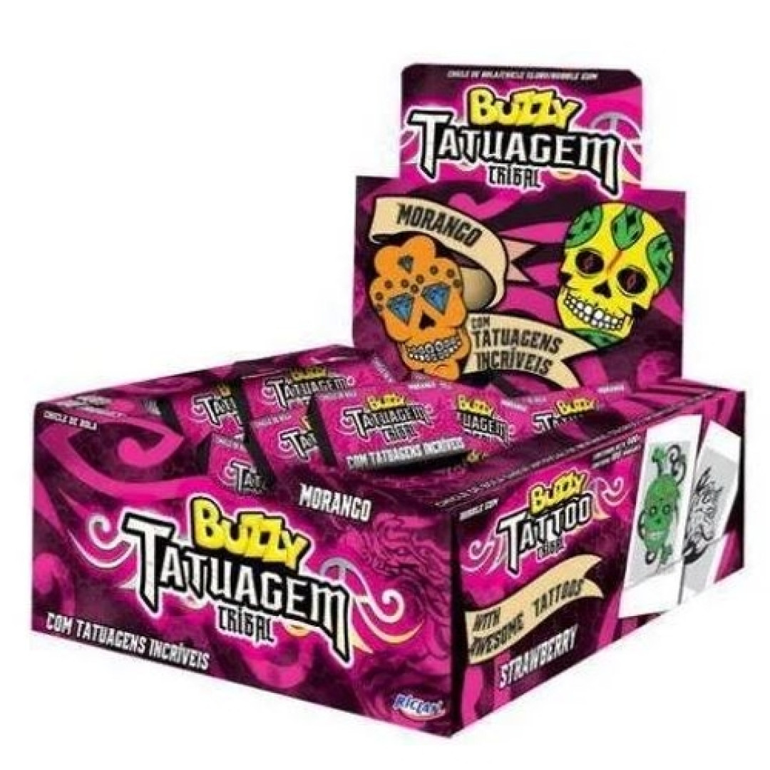 Detalhes do produto Chicle Buzzy Tatuagem Tribal 90Un Riclan Morango