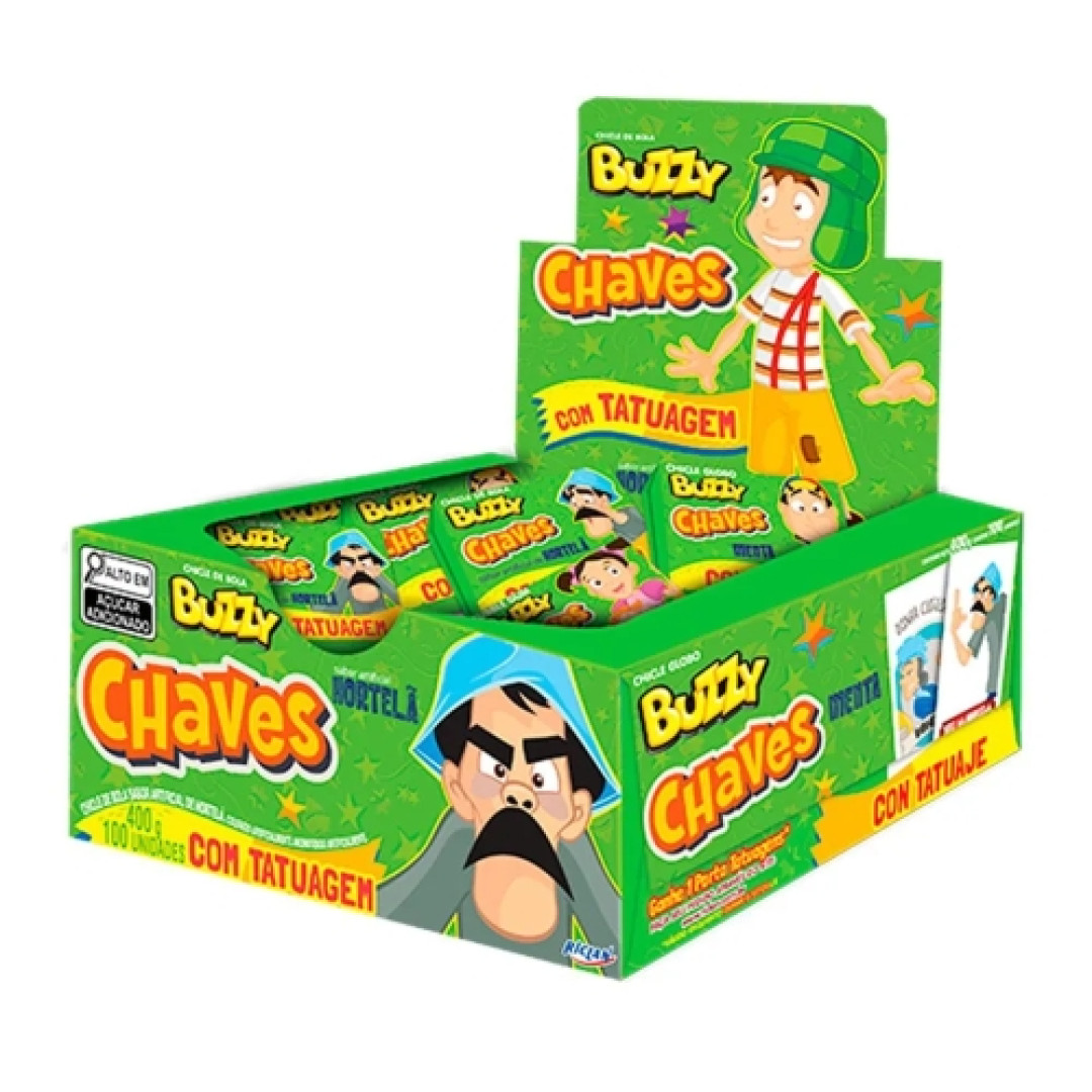 Detalhes do produto Chicle Buzzy Chaves 90Un Riclan Hortela