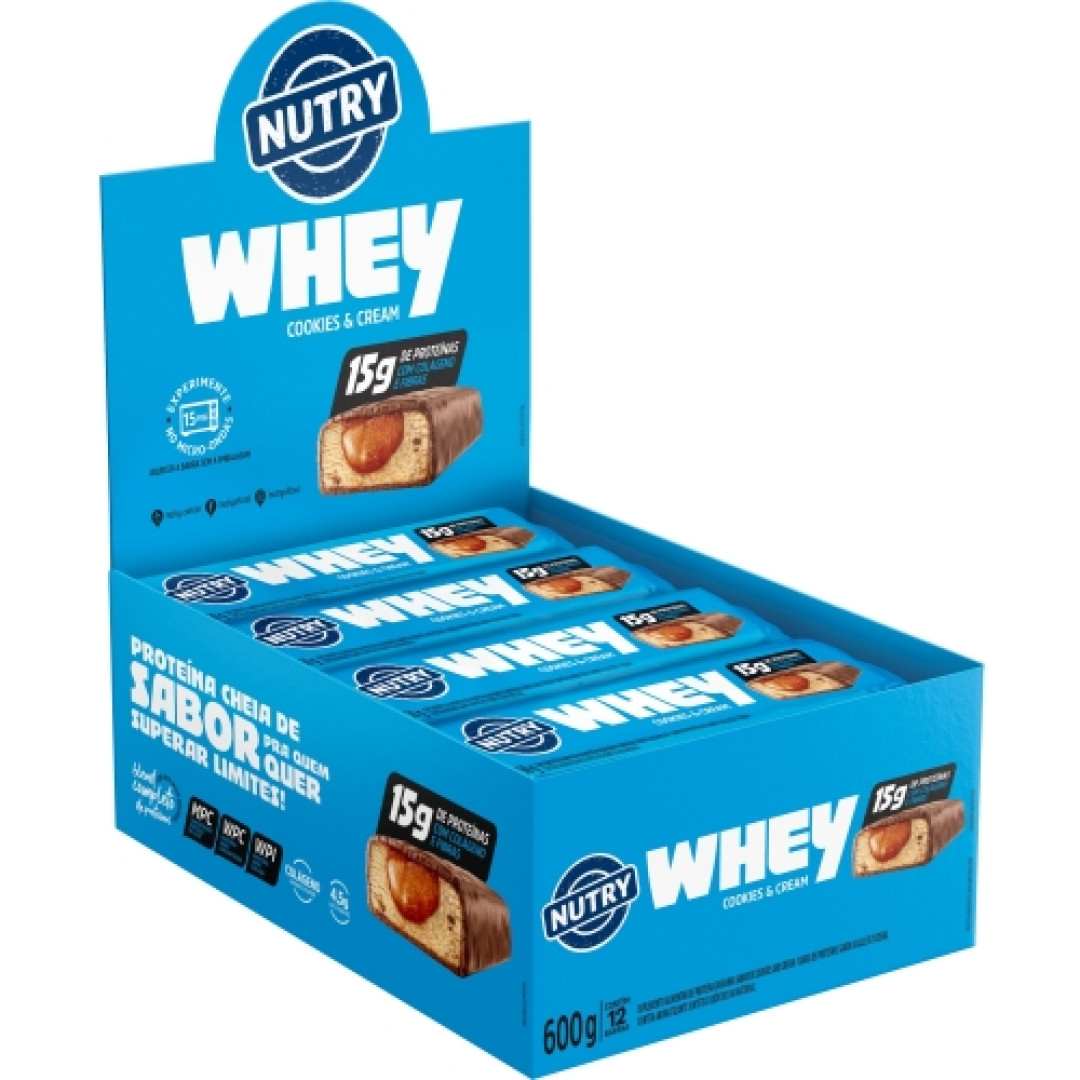 Detalhes do produto Barra Proteina Whey Nutry 12X50G Nutrime Cookies Cream