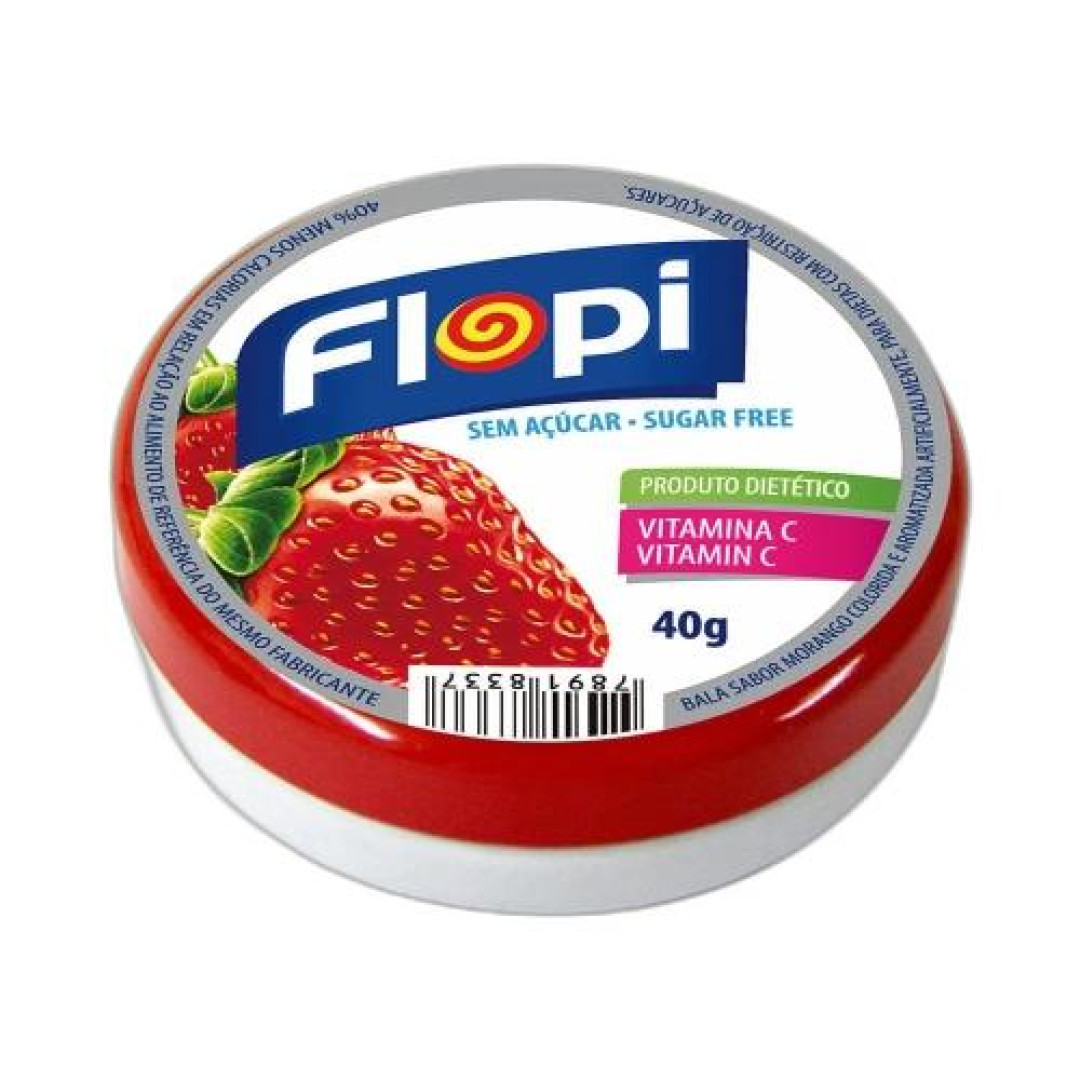 Detalhes do produto Bala Dura Flopi Diet 40Gr Florestal Morango