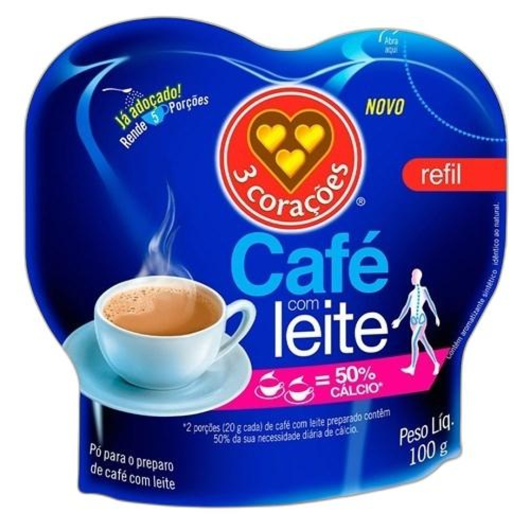 Detalhes do produto Po Para Preparo Refil 100Gr Tres Coracoe Cafe.leite