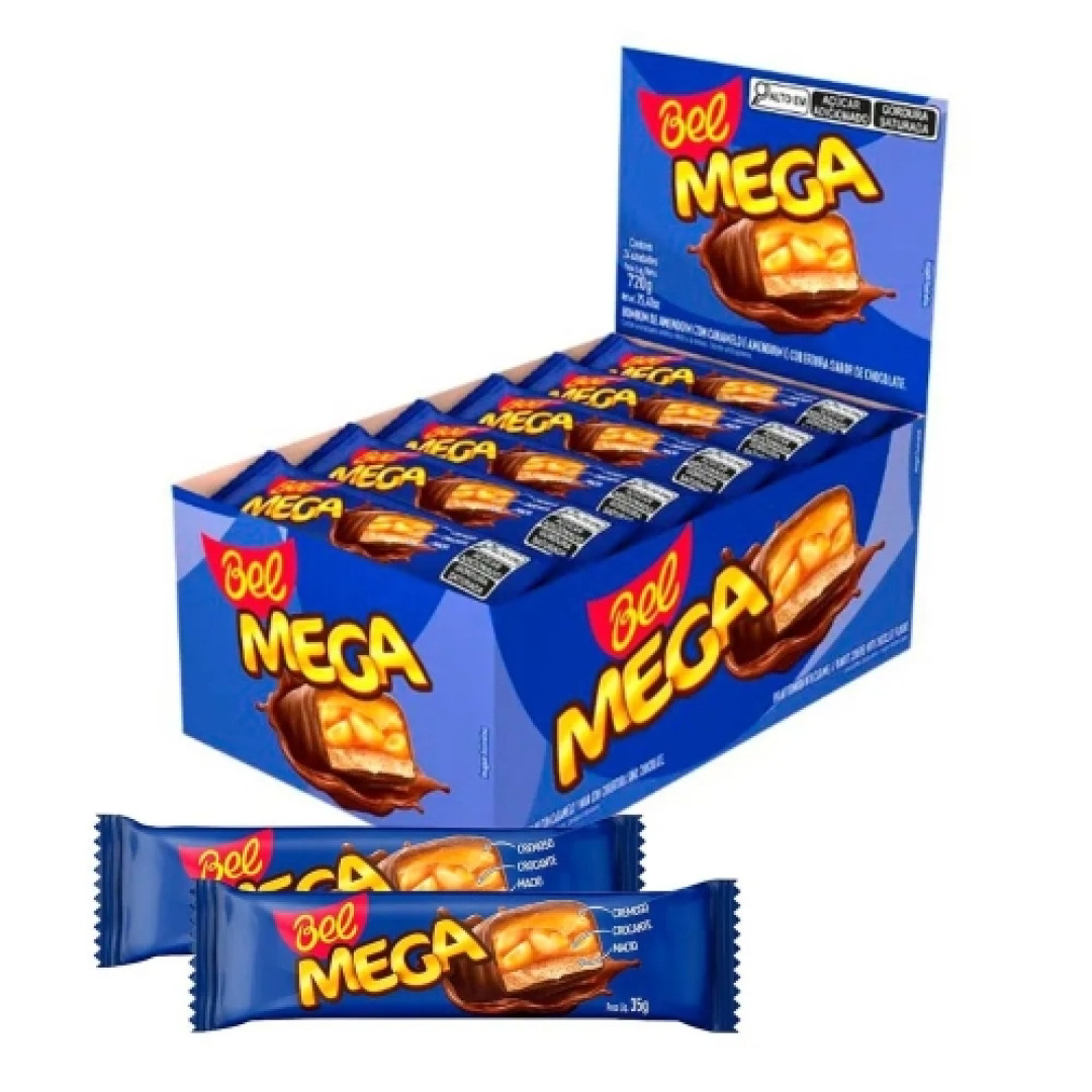 Detalhes do produto Choc Mega 24X30Gr Bel Choc.caramelo