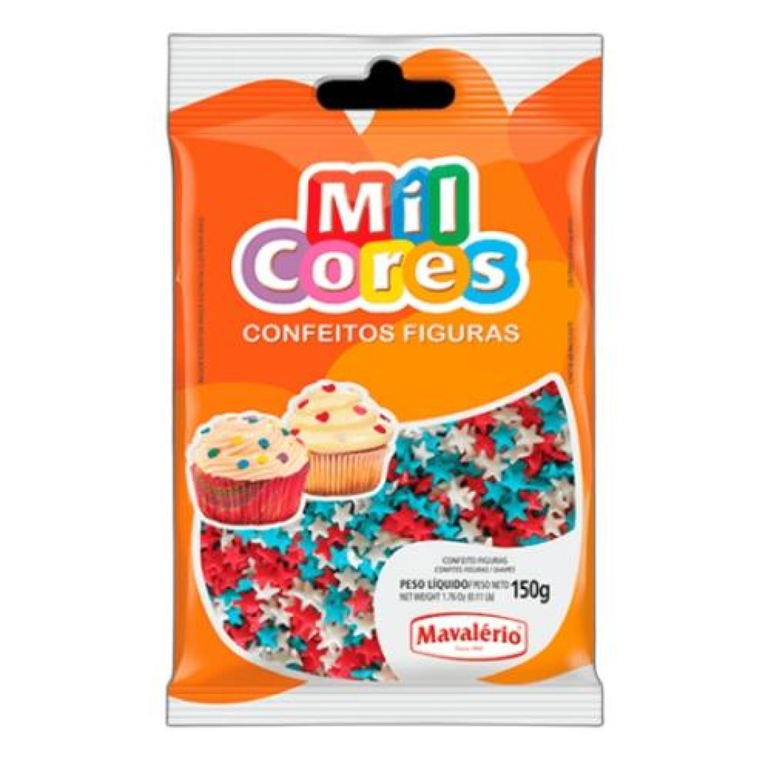 Detalhes do produto Conf Estrelas Pc 150Gr Mil Cores Verm.azul.bco