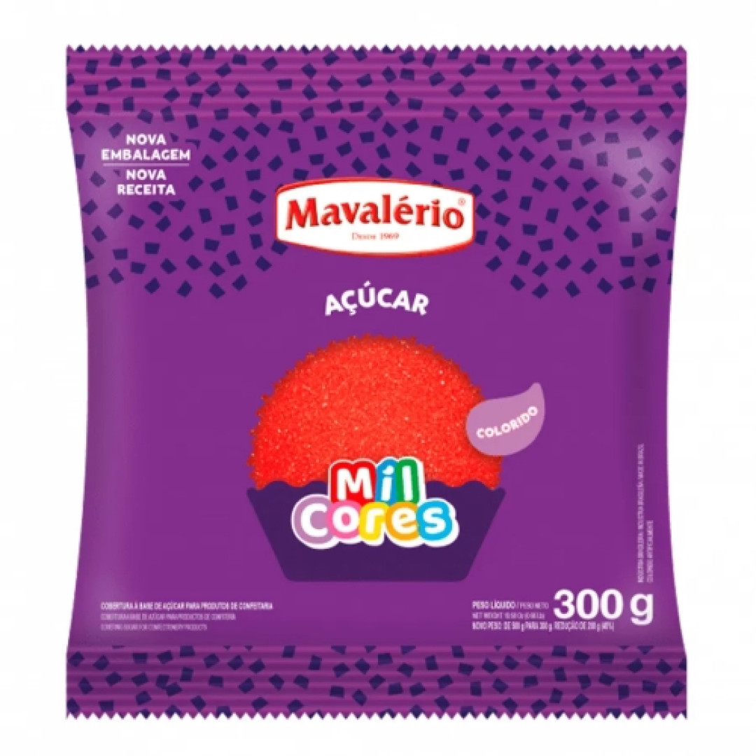 Detalhes do produto Acucar Colorido 300Gr Mil Cores Mavale Vermelho