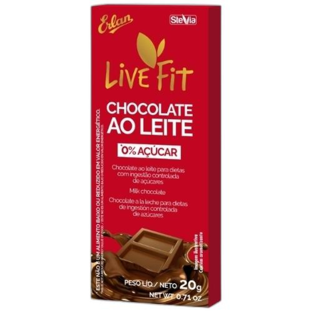 Detalhes do produto Choc Zero Acucar Live Fit 20Gr Erlan Ao Leite
