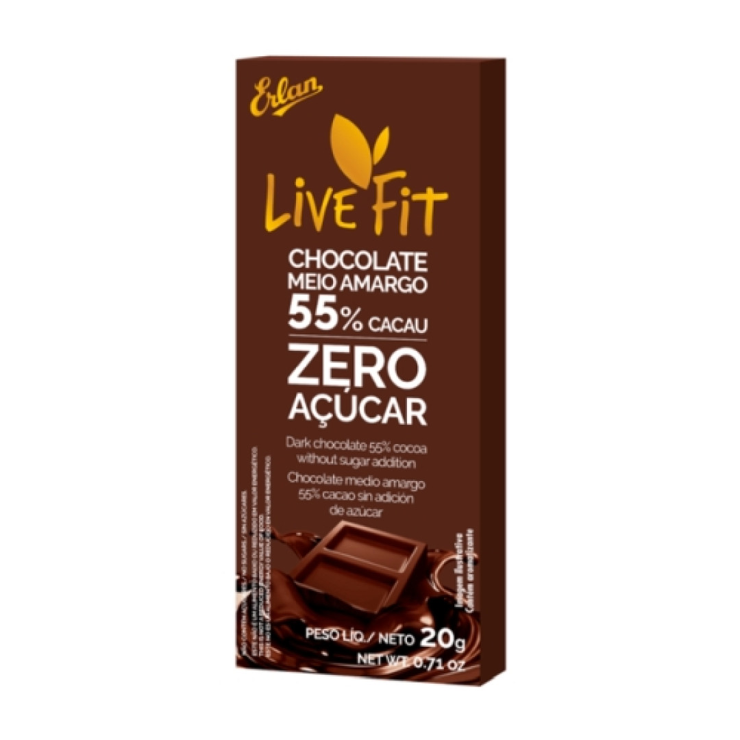 Detalhes do produto Choc Zero Acucar 55% Live Fit 20Gr Erlan Meio Amargo