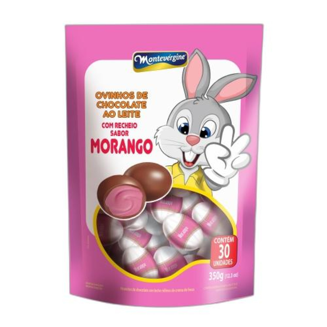 Detalhes do produto Choc Rech Ovinho 350Gr Montevergine Morango