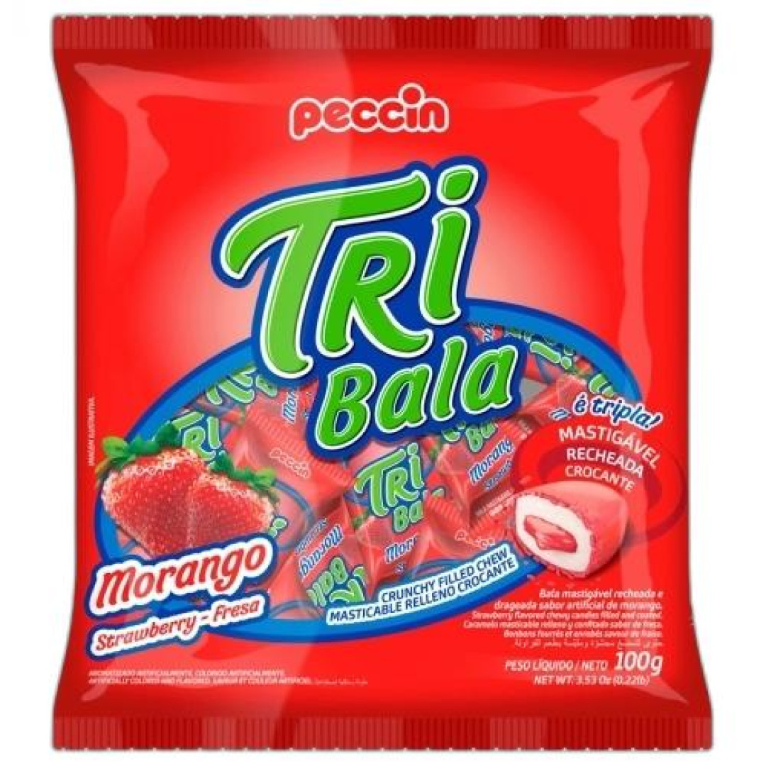 Detalhes do produto Bala Mast Tribala 100Gr Peccin Morango