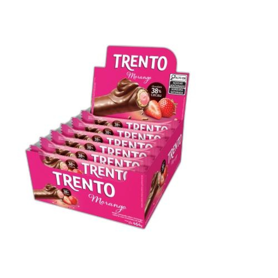 Detalhes do produto Bisc Wafer Coberto Trento 16X29Gr Peccin Morango