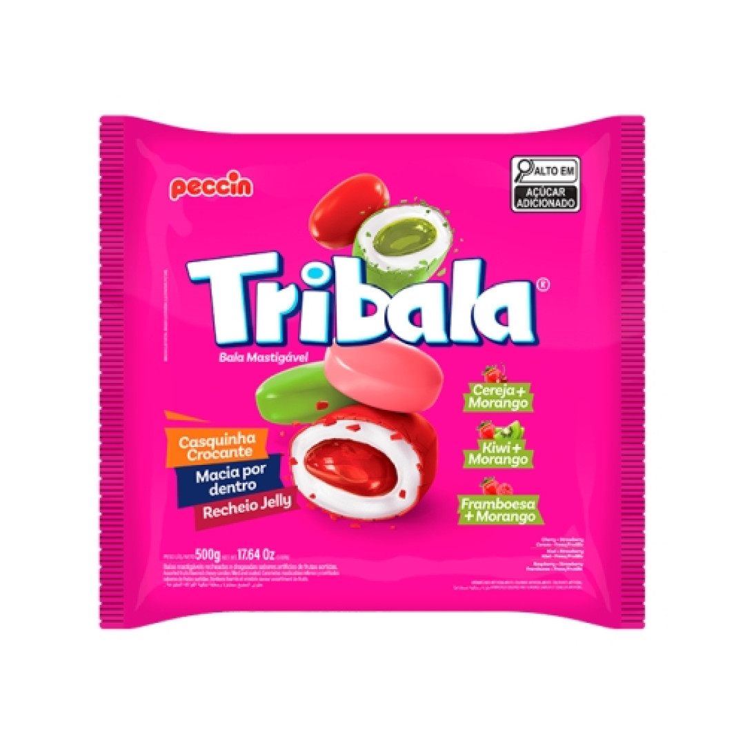 Detalhes do produto Bala Mast Tribala 500Gr Peccin Morango.sortido