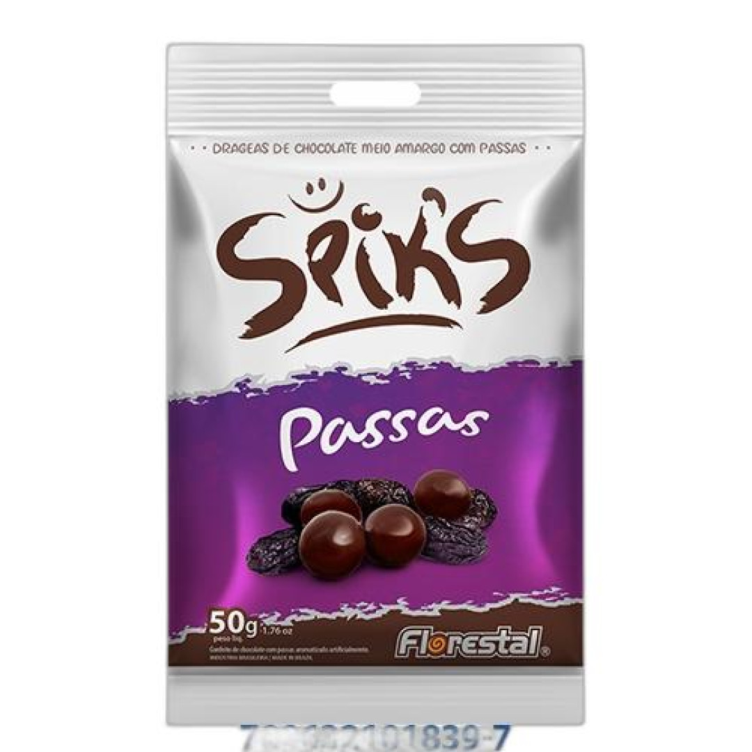 Detalhes do produto Choc Spiks 50Gr Florestal Passas