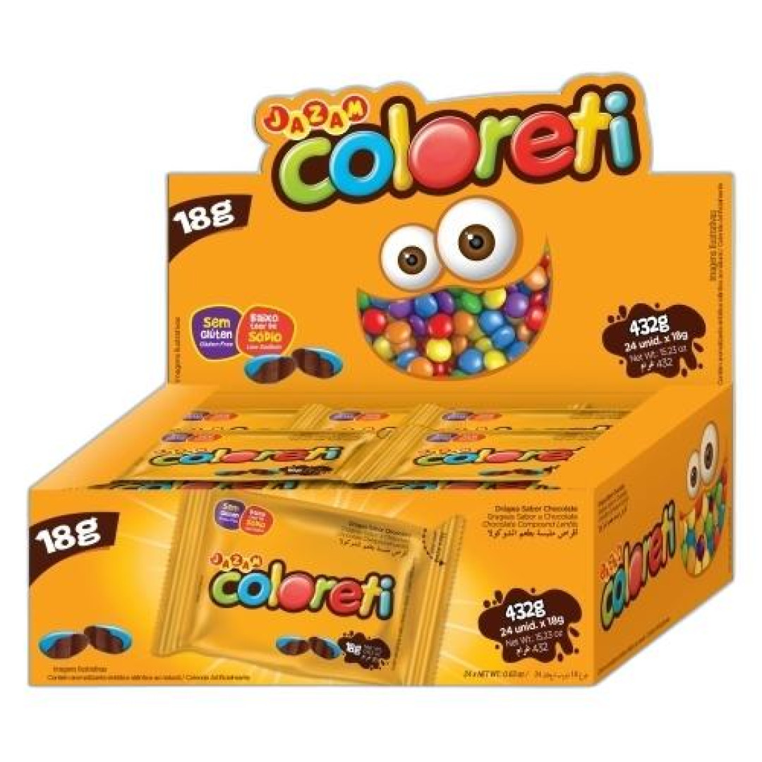 Detalhes do produto Confeito Coloreti Dp 24X18Gr Jazam Chocolate