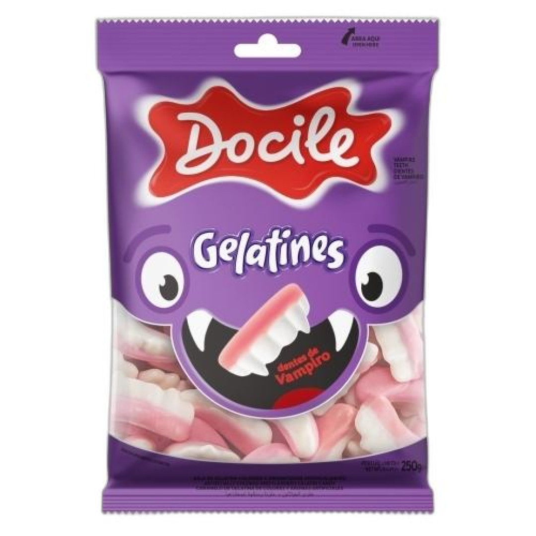 Detalhes do produto Bala Gel Dentes De Vampiro 250Gr Docile Morango