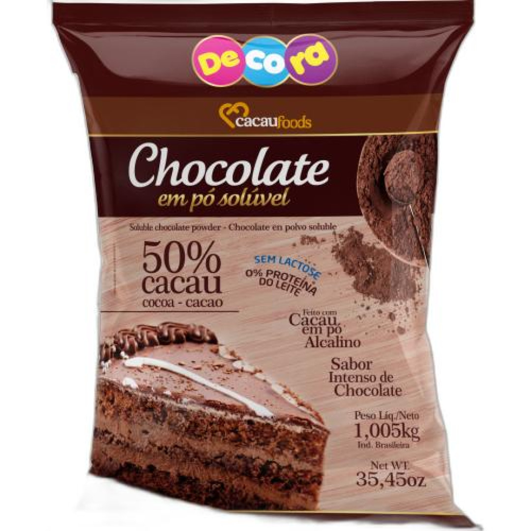 Detalhes do produto Choco Po Soluvel 50% 1,005Kg Decora Chocolate