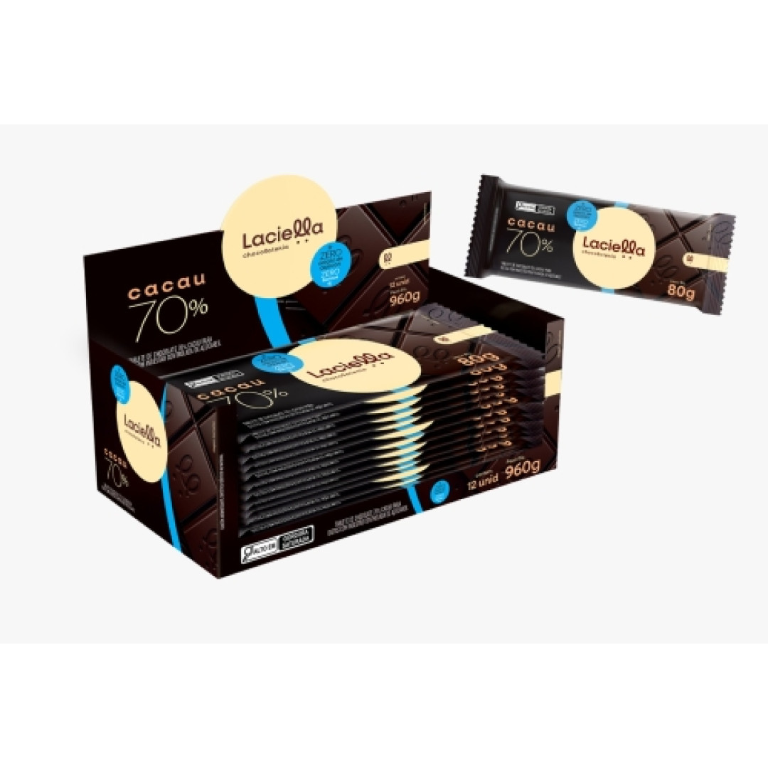 Detalhes do produto Choc Laciella 70% Cacau 80Gr Dum Dum Zero Acucar