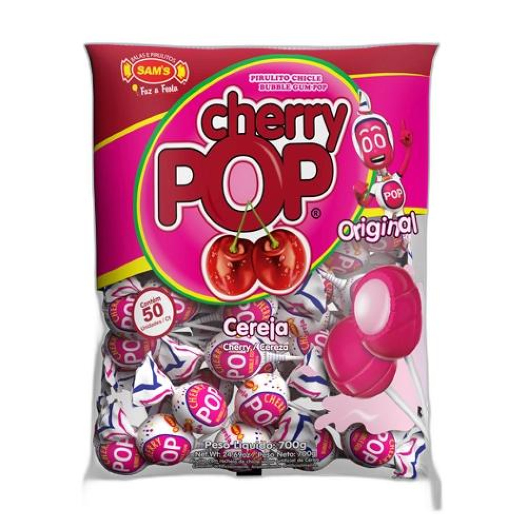 Detalhes do produto Pirl Chicle Cherry Pop 50Un Sams Cereja
