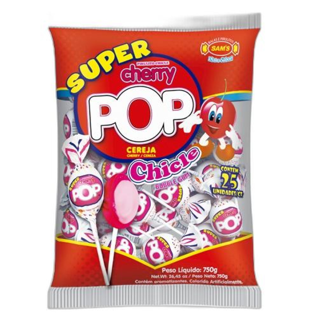 Detalhes do produto Pirl Chicle Super Cherry Pop 25Un Sams Cereja