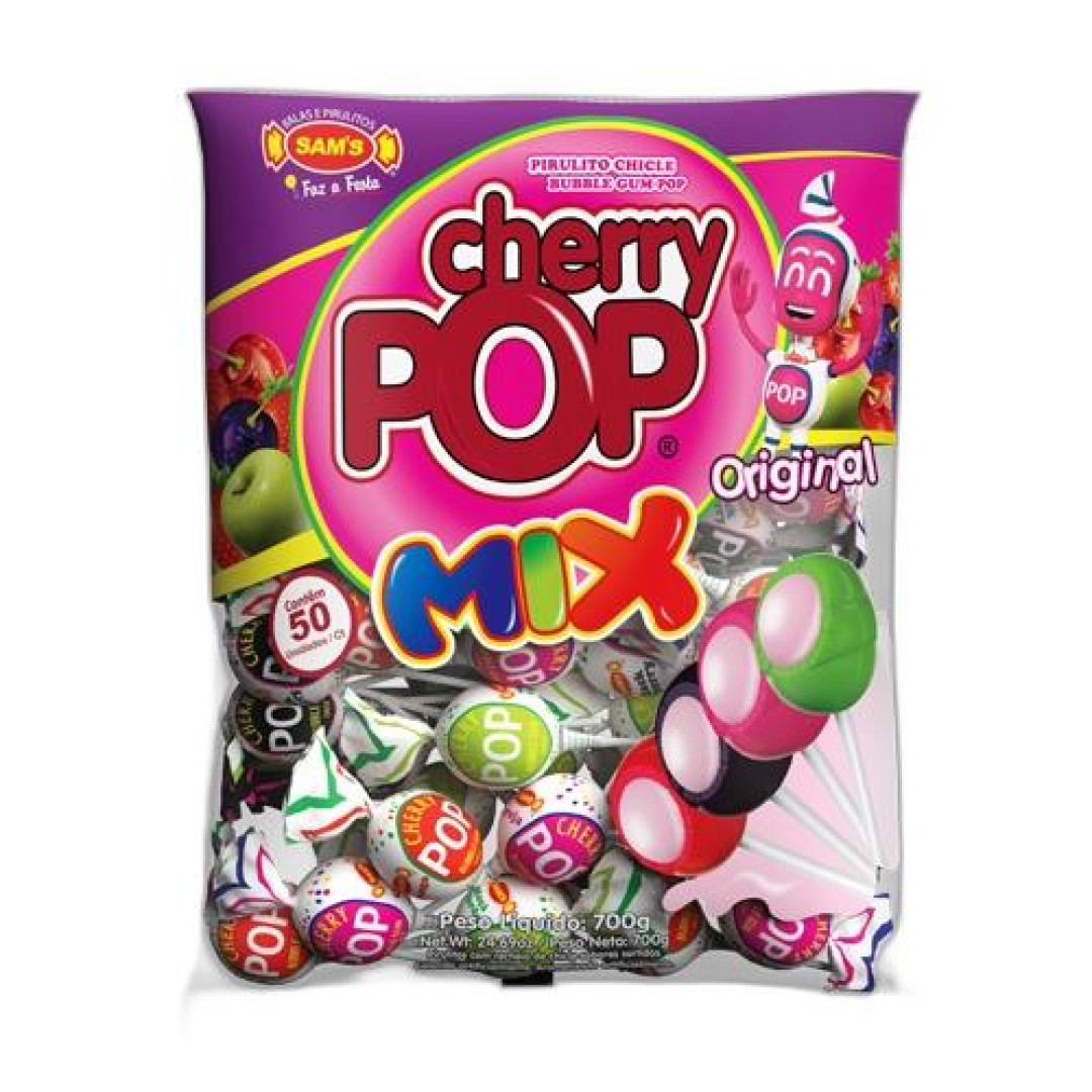 Detalhes do produto Pirl Chicle Cherry Pop Mix 50Un Sam Sortido