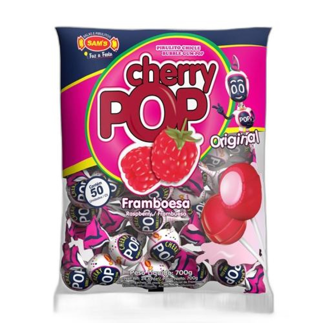 Detalhes do produto Pirl Chicle Cherry Pop 50Un Sams Framboesa