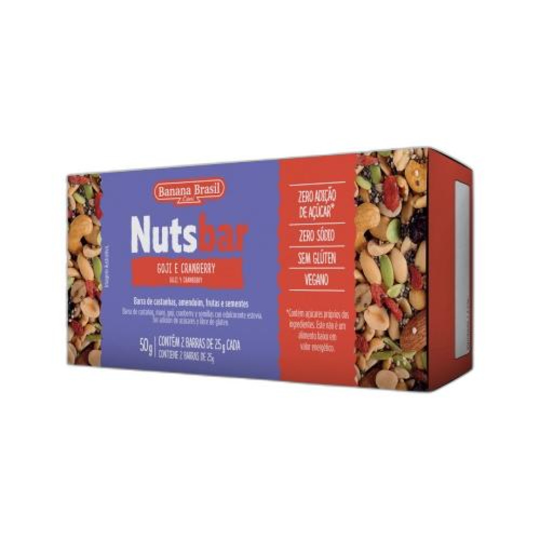 Detalhes do produto Barra De Castanhas Nutsbar 02X25Gr Banan Goji.fr Vermelh