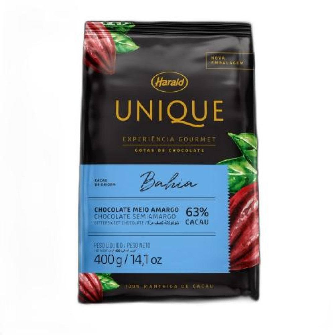 Detalhes do produto Choc Gotas Unique 63% Cacau 400Gr Harald Meio Amargo