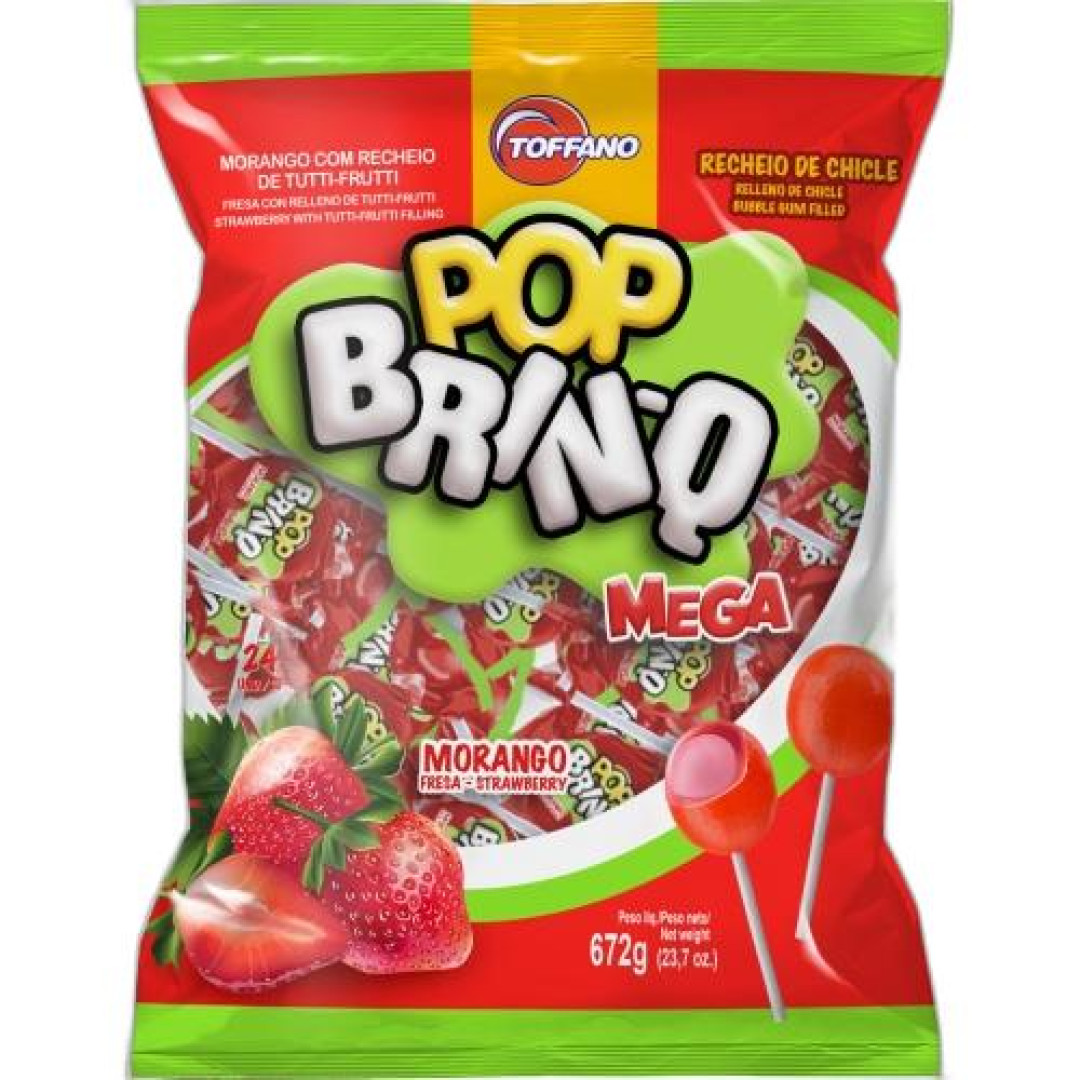 Detalhes do produto Pirl Pop Brinq Mega 672Gr Toffano Morango