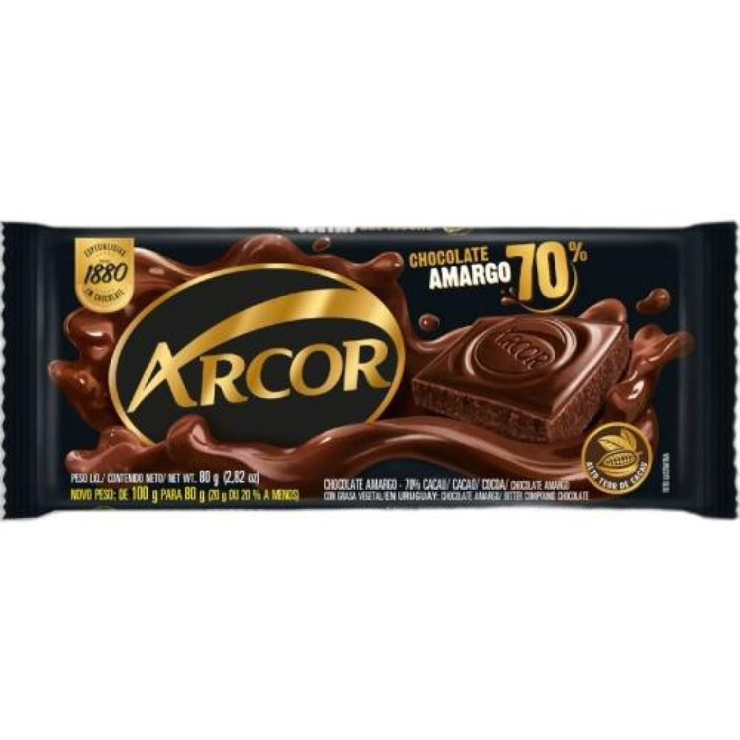 Detalhes do produto Choc 70% 80Gr Arcor Amargo