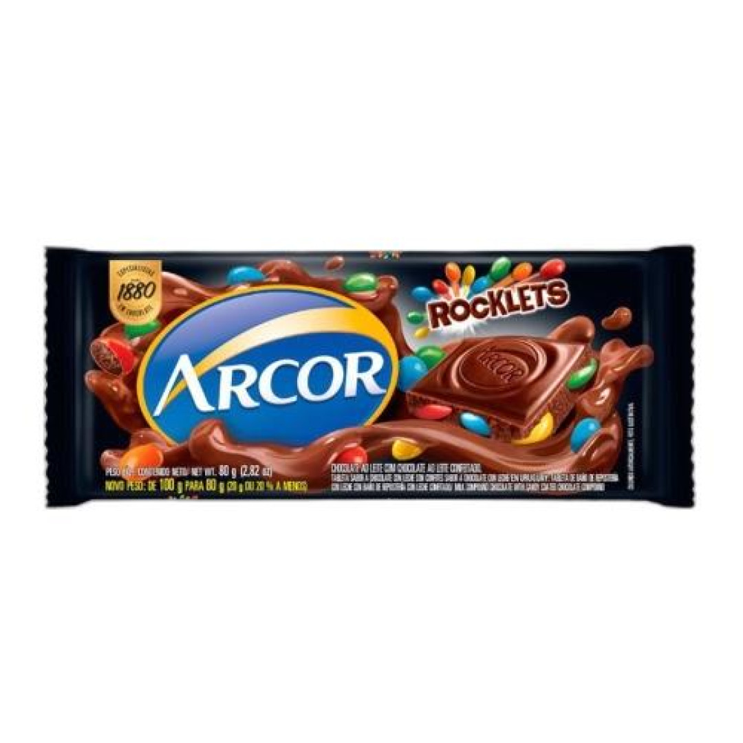 Detalhes do produto Choc Rocklets 80Gr Arcor Ao Leite