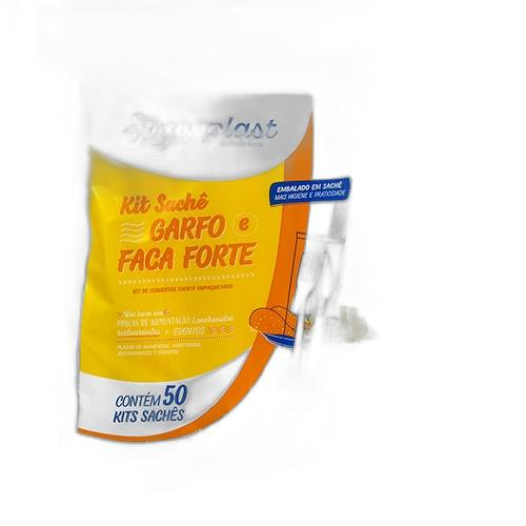 Detalhes do produto X Kit Garfo E Faca Forte 50Un Strawplast Branco