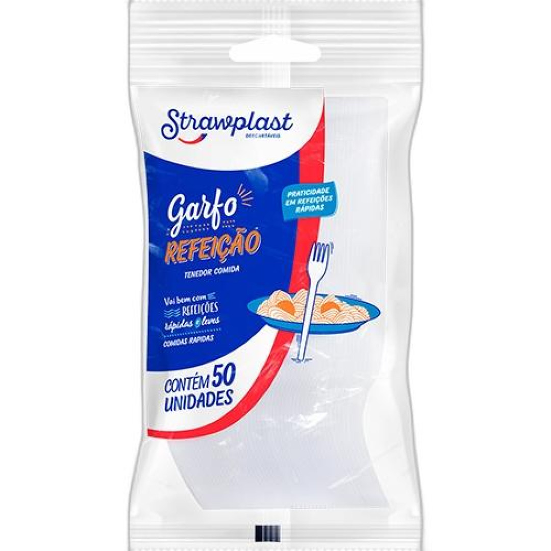 Detalhes do produto X Garfo Refeicao 50Un Strawplast Branco