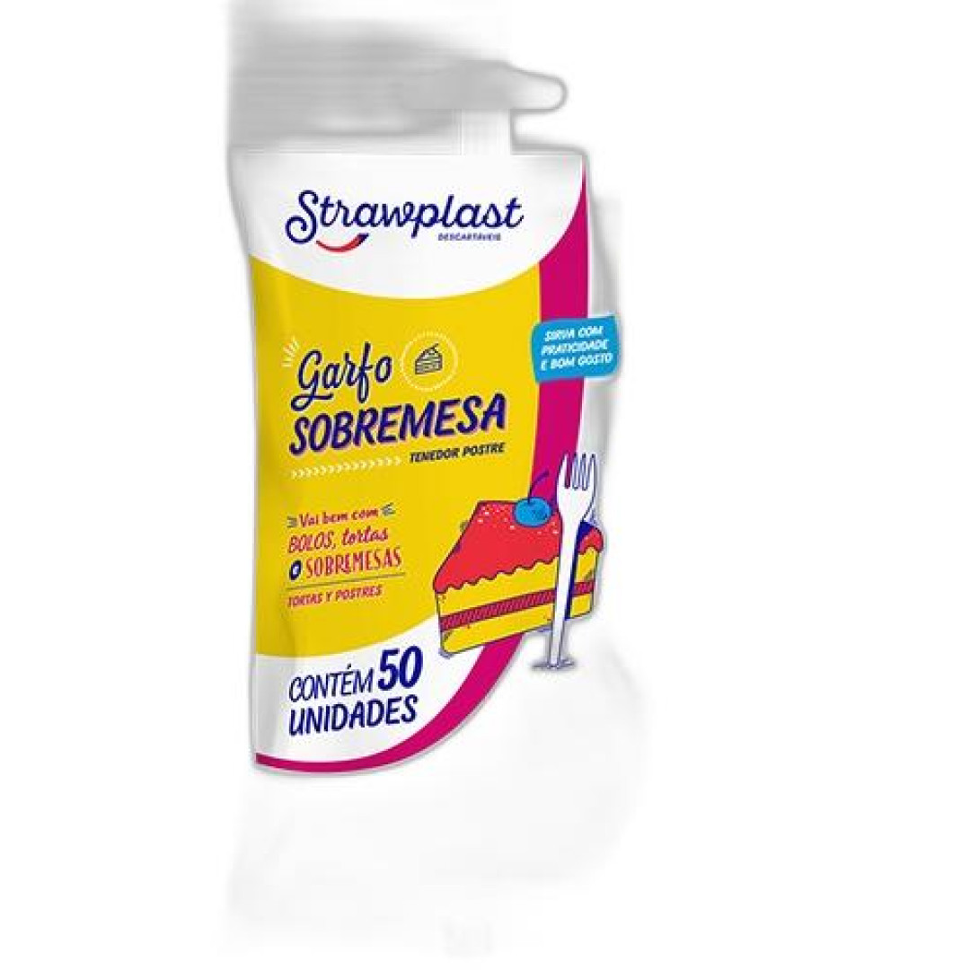 Detalhes do produto X Garfo Sobremesa 50Un Strawplast Branco