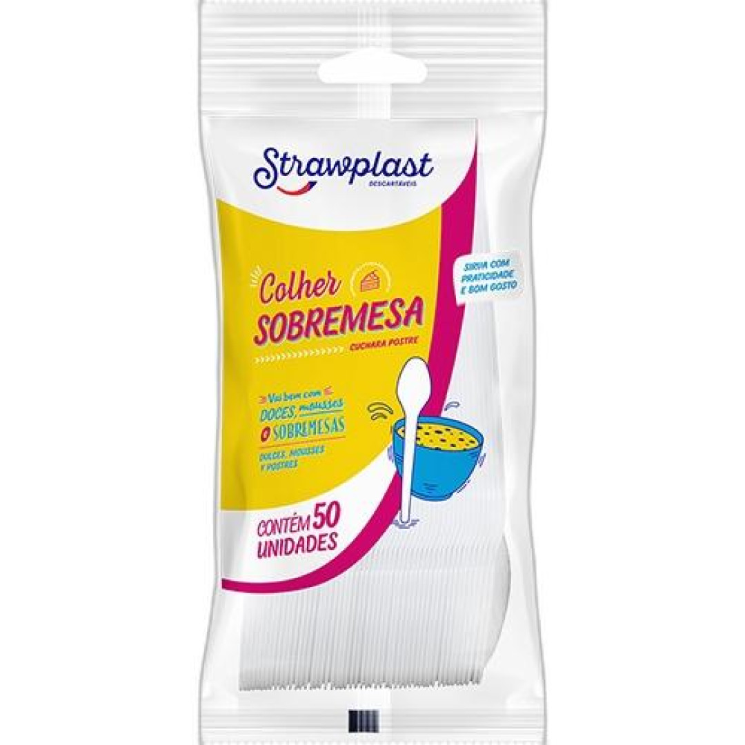 Detalhes do produto X Colher Sobremesa 50Un Strawplast Branca