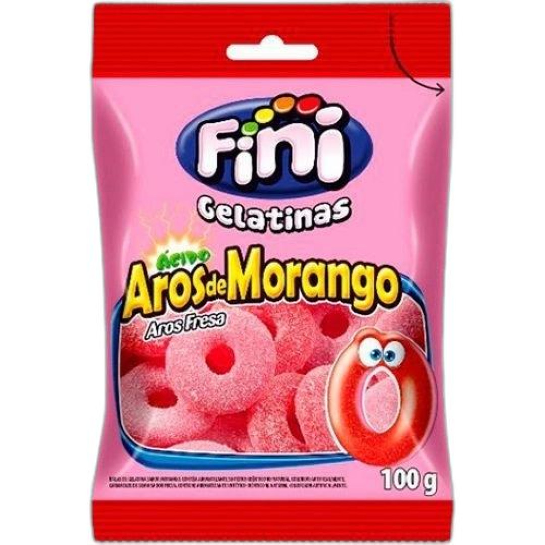 Detalhes do produto Bala Gelatina Aros Azedinhos 80Gr Fini Morango