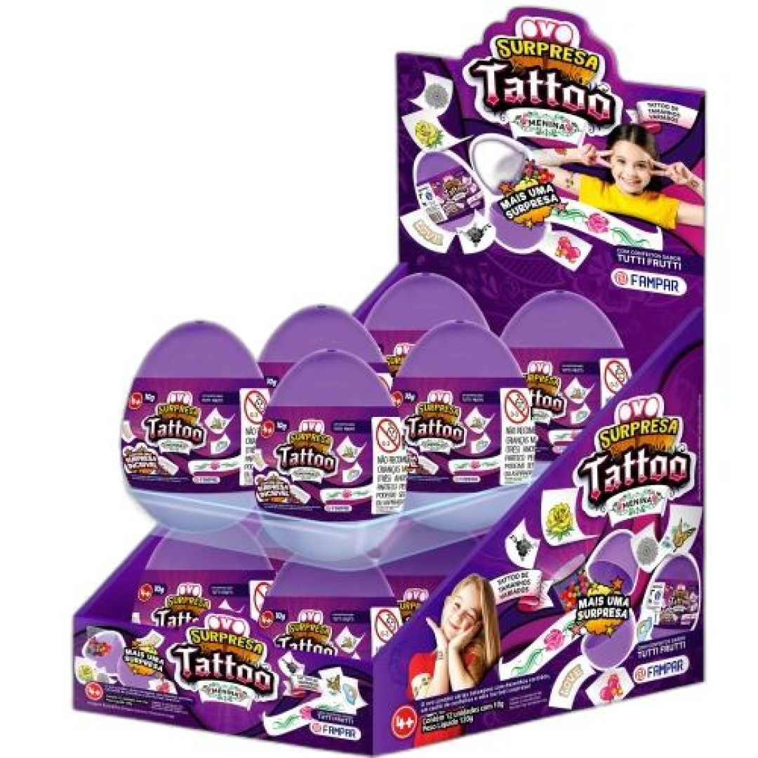 Detalhes do produto Ovo Surpre Tatoo Menino Dp 12X10Gr Uniao Tutti Frutti
