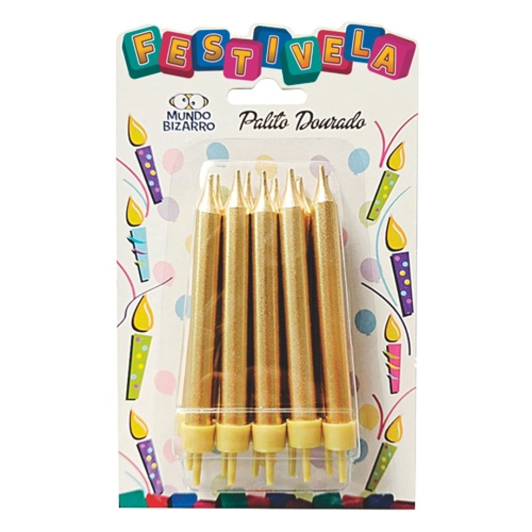 Detalhes do produto X Vela Festivela Palito Mundo Bizarrro Dourado