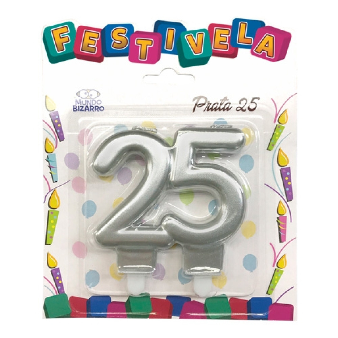 Detalhes do produto X Vela Festivela Numero 25 M Bizarro Prata