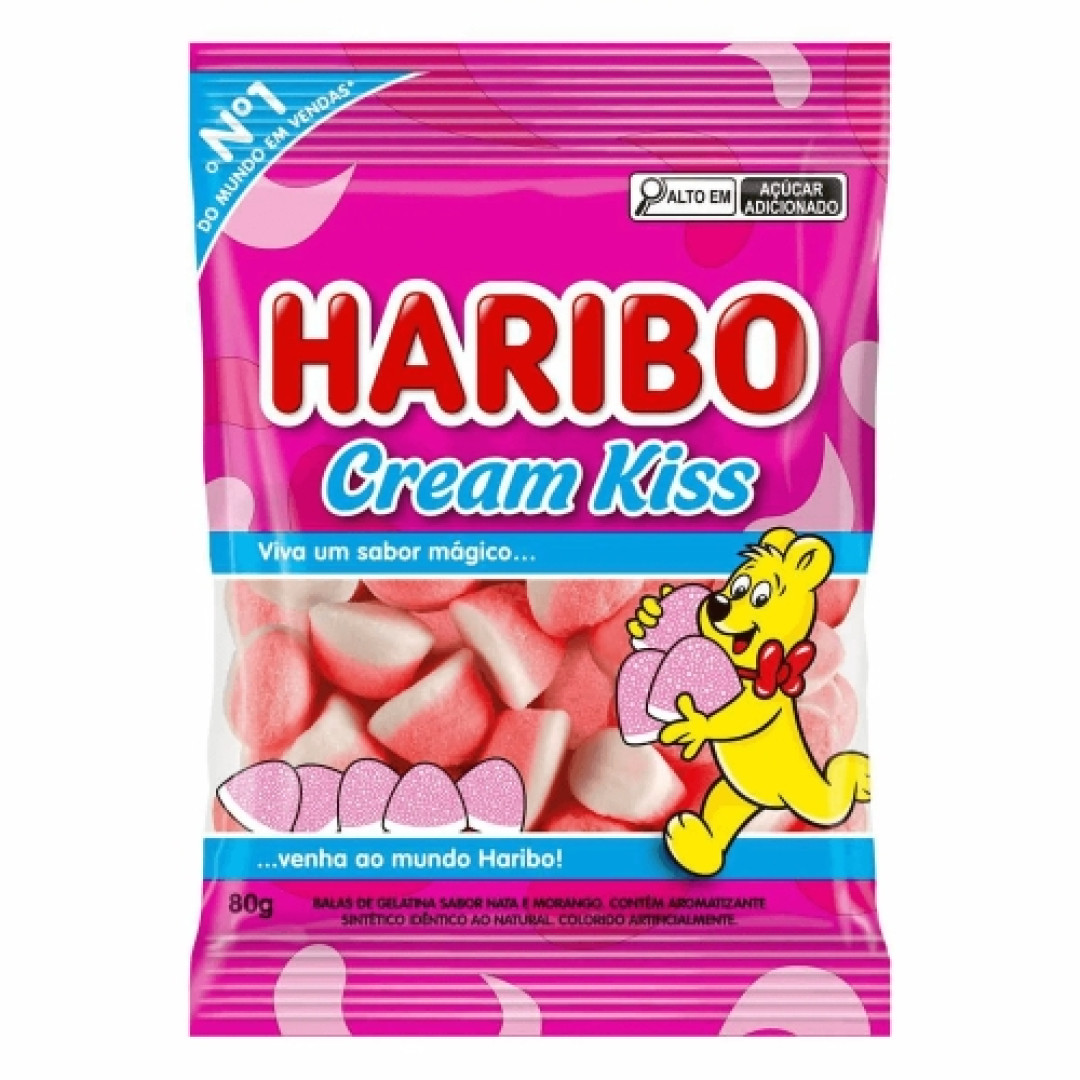 Detalhes do produto Bala Gel Cream Kiss 80Gr Haribo Morango