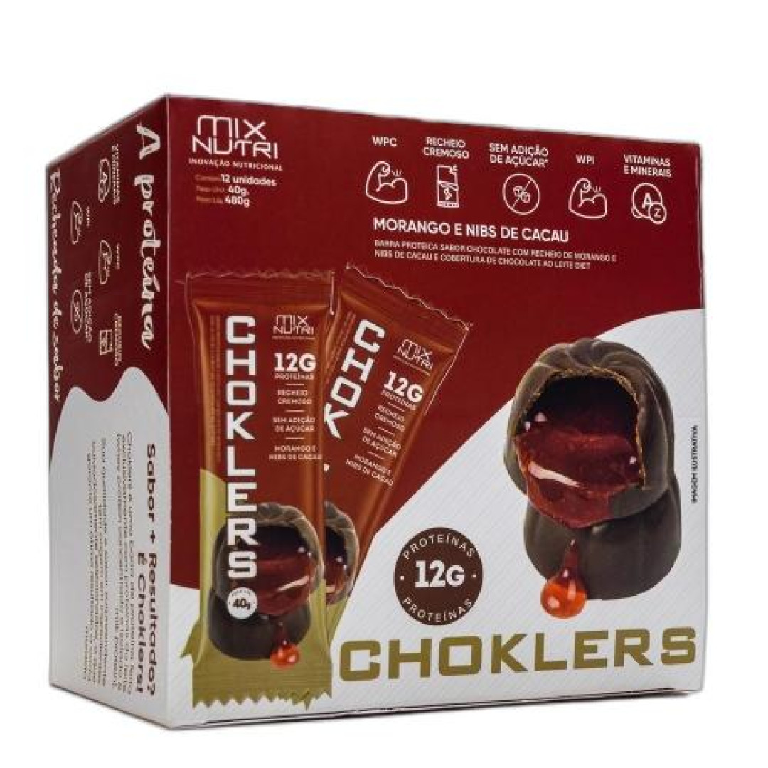 Detalhes do produto Barra Proteina Chocklers 40Gr Mor.nibs Cacau