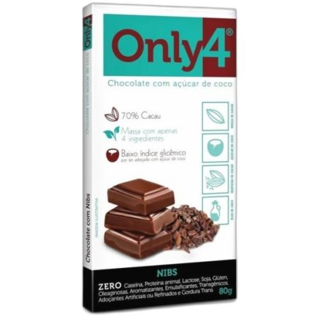 Detalhes do produto Choc Only4 70% Cacau 80Gr Copra Nibs