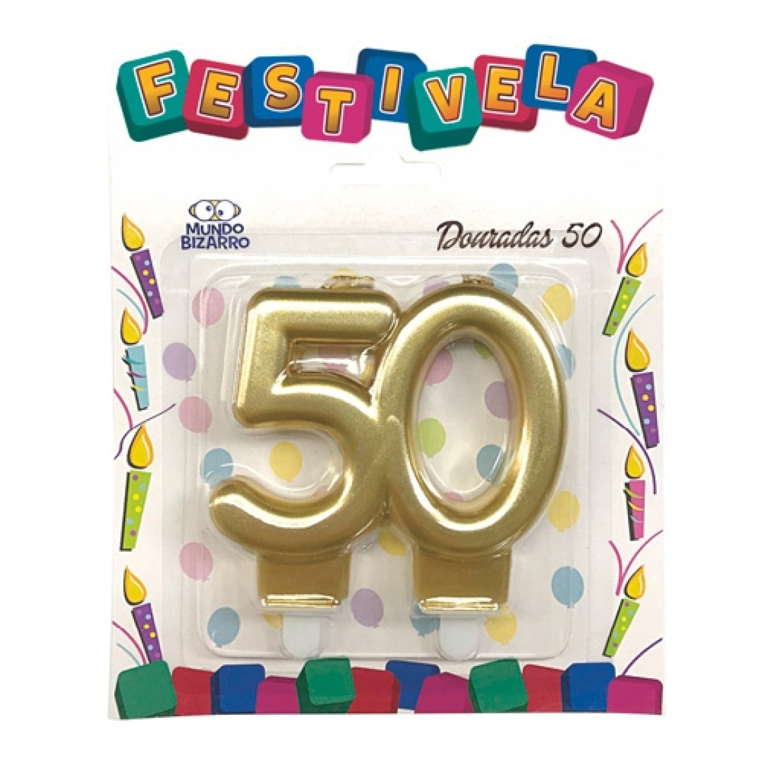 Detalhes do produto X Vela Festivela Numero 50 M Bizarro Dourado