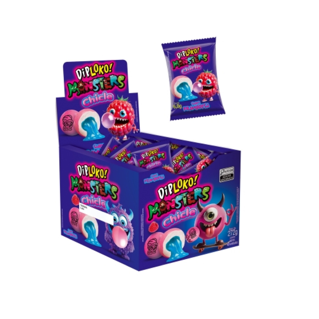 Detalhes do produto Chicle Diploko Monsters 40Un Danilla F Framboesa