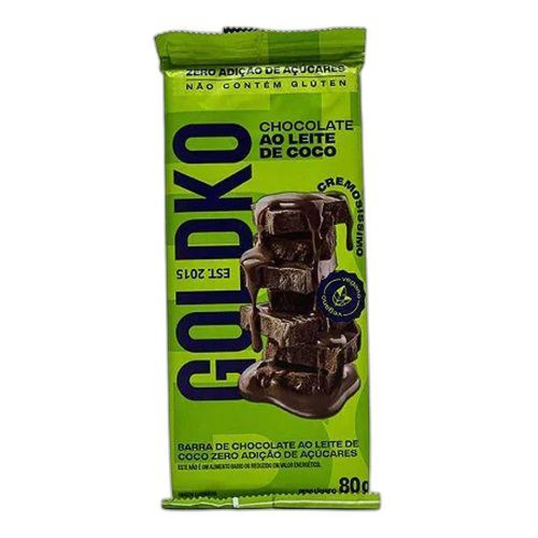 Detalhes do produto Choc Vegano 80Gr Goldko Ao Leite Coco