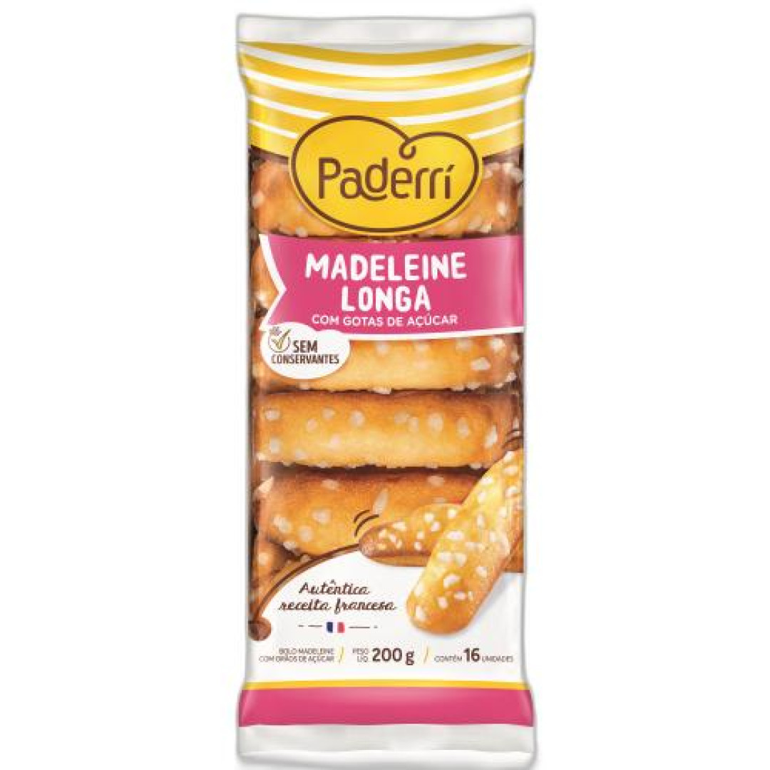 Detalhes do produto Bolo Madeleines Longa 200Gr Paderri Gotas Acucar