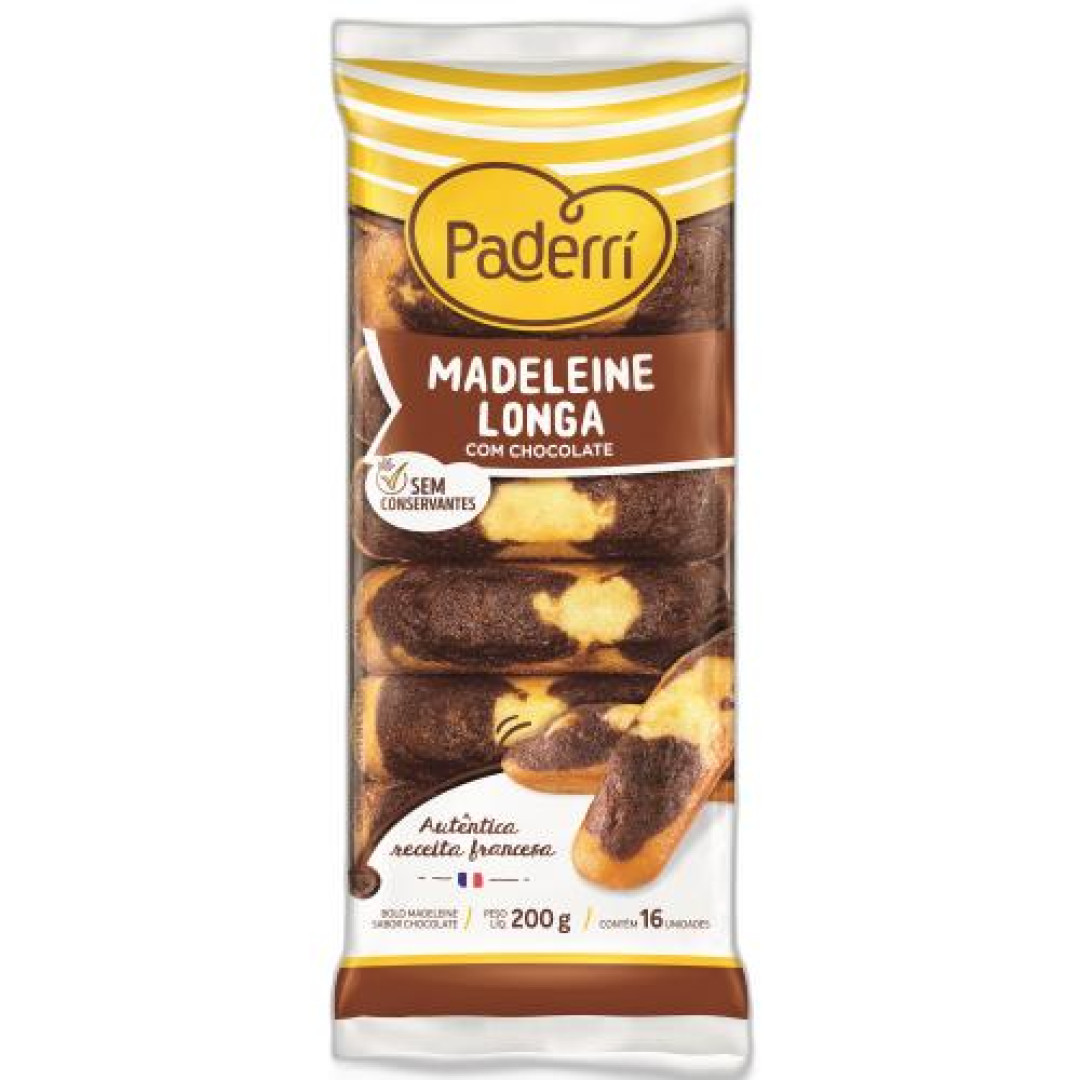 Detalhes do produto Bolo Madeleines Longa 200Gr Paderri Chocolate