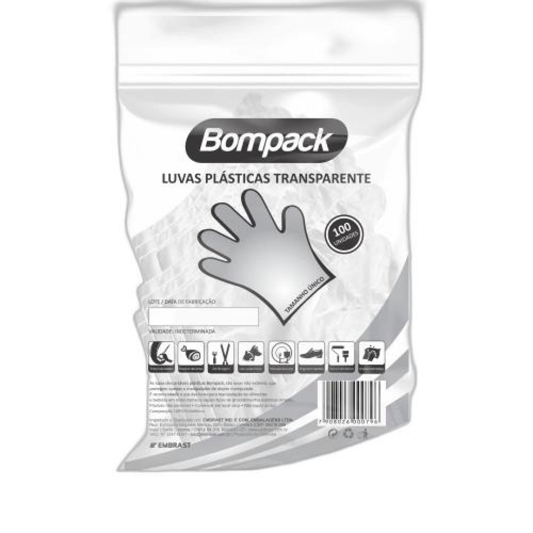 Detalhes do produto Luva Descartavel Bompack 100Un Embrast Transparente