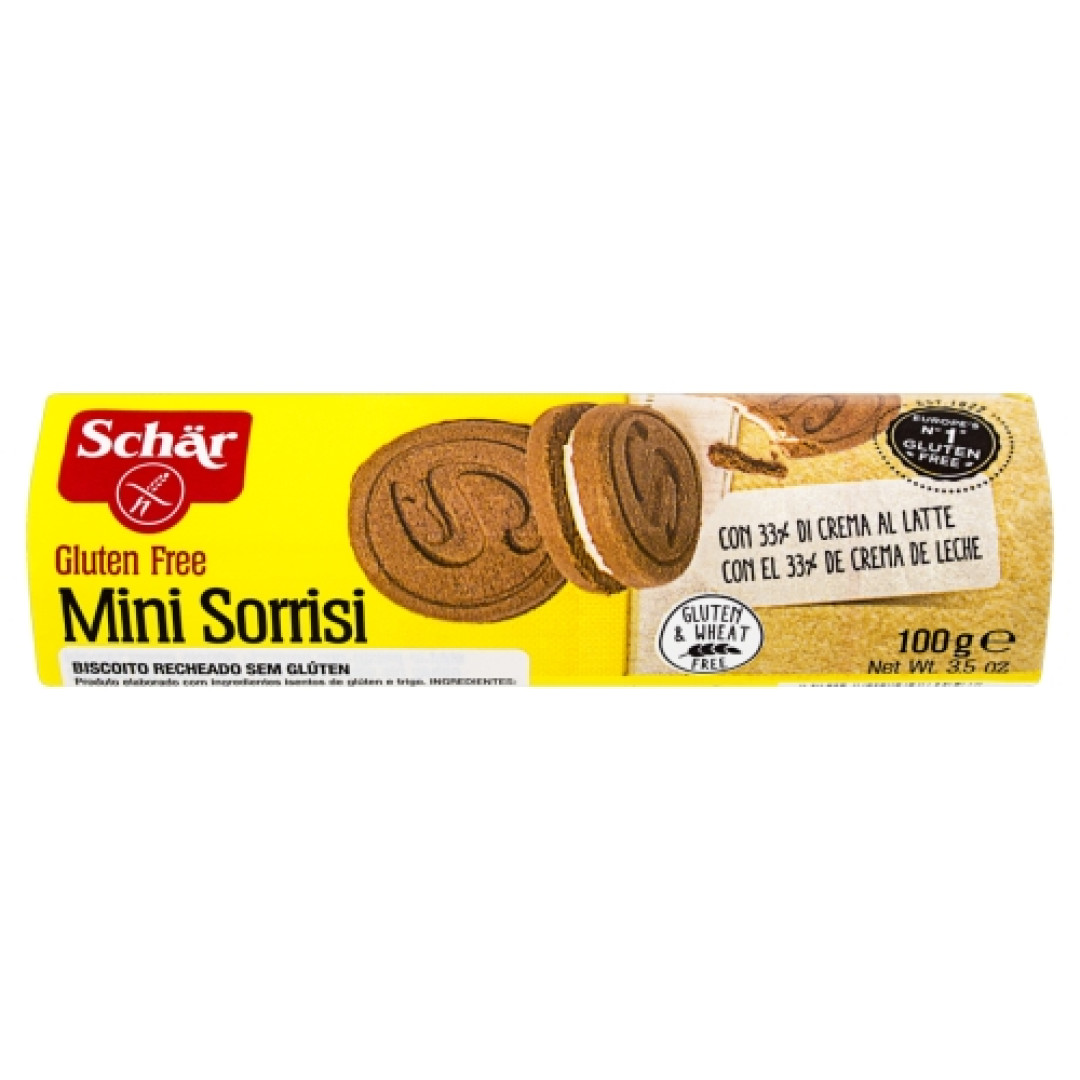 Detalhes do produto Bisc Rech Mini Sorrisi S.glut 100G Schar Creme Leite